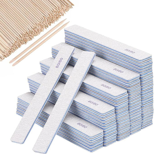 350pcs 80/80 Grit Nail Files Set, Manicures Pedicures Nails Emery Boards File Professional Nail Art Tools for Home,Salon,Clients,Strong, 2 Sided