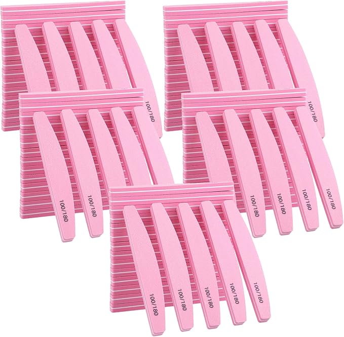 100 Pack Nail Buffers 100/180 Grit Heavy Duty Nail Files for Women Washable Double Sided Nails Sanding Block File for Acrylic Natural Gel Nails, Pink