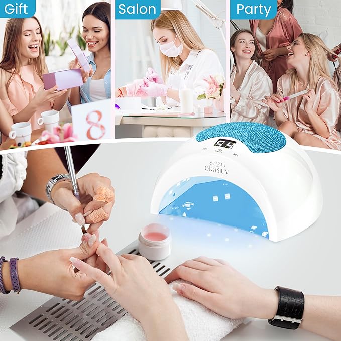 Diamond Gel Nail Lamp - Rechargeable UV LED, Touch Control, 3 Speed Settings, Fast Drying for All Gel Polishes, Compact Design (Sky Blue)