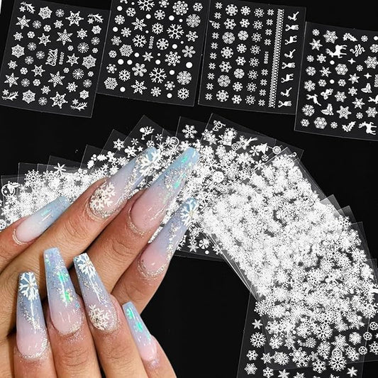 30 Sheets Christmas Snowflakes Nail Art Stickers for Nails Kit White Snowflakes Winter Nail Stickers Snowmen Santa Claus Elk Snow Design Xmas Holiday Nail Art Supplies for Women Girls Manicure