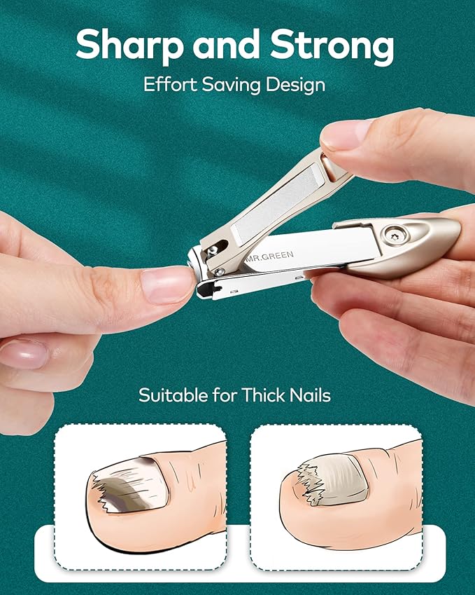 MR.GREEN Nail Clippers, 3PCS Nail Clipper Set with Anti Splash Fingernail Clipper and Ear Pick, Professional Nail Clippers for Men and Women, Stainless Steel Nail Cutter with Leather Case (Green)