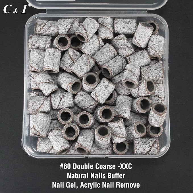 C & I Nail Sanding Bands 100 PCS Plus Upgrade Mandrel 1 PC, Nail Drill Bits for Acrylic Gel Nails Remove, Natural Nails Buffer for Nail Prep and Nail Shiner (Zebra, #60 Double Coarse)
