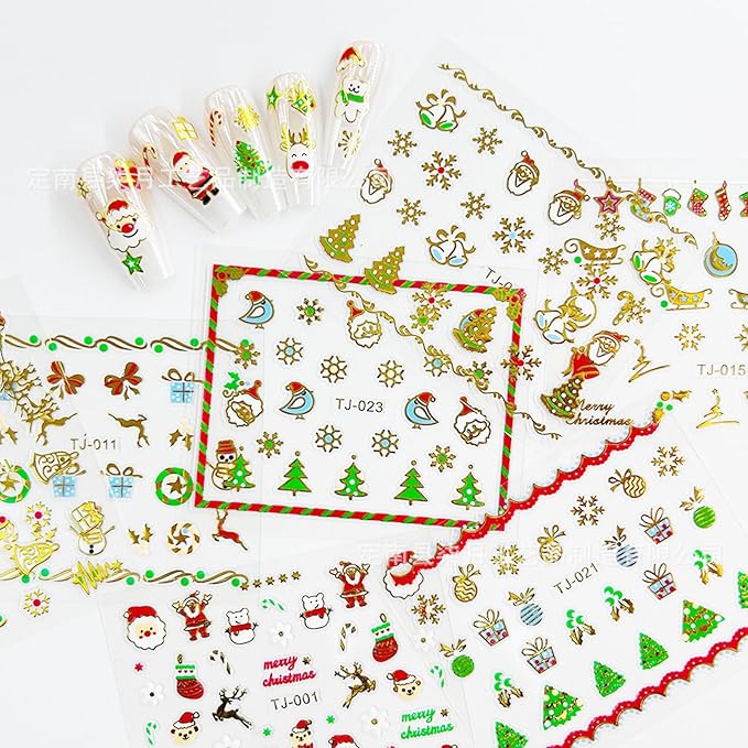 30 Sheets Christmas Nail Art Stickers Christmas Nail Decals 3D Self Adhesive Santa Claus Elk Snowman Christmas Tree Nail Art Supplies Winter Nail Stickers for Women DIY Acrylic Nail Decorations