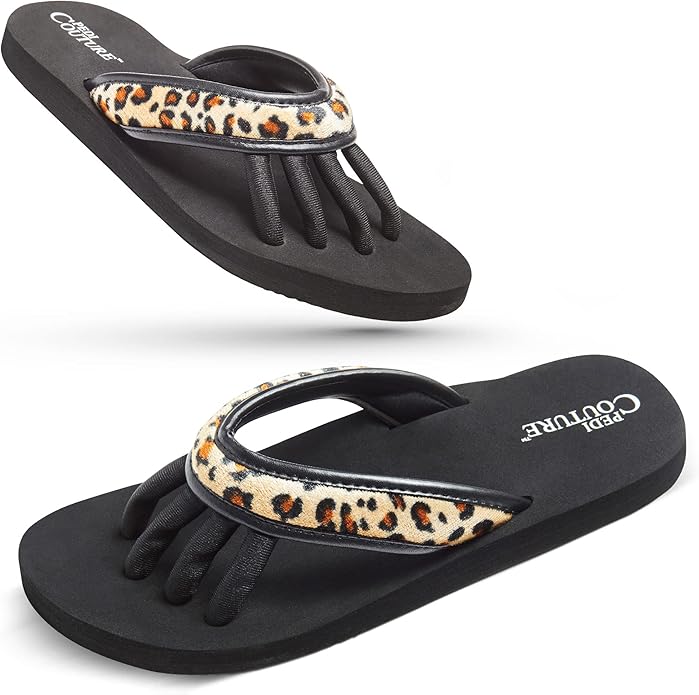 Pedi Couture Pedicure Sandals with Built In Toe Separators for Women - Comfortable Spa Style Flip Flops for Home, Salon, Yoga & Gym Use
