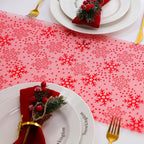 Snowkingdom 2 Pcs Christmas Red Snowflake Table Runner 108 Inch Sparkly Red - Image 4