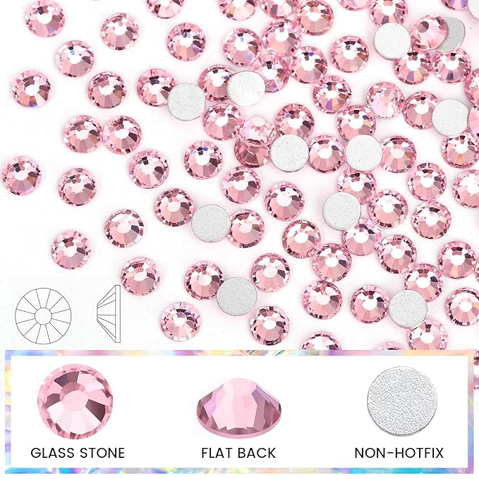 Novani Crystal Rhinestones, Flatback Loose Gemstones 1440pcs Glass Rhinestones for Clothes Shoes Crafts Makeup Nail Art and DIY Decorations(SS8, Pink)