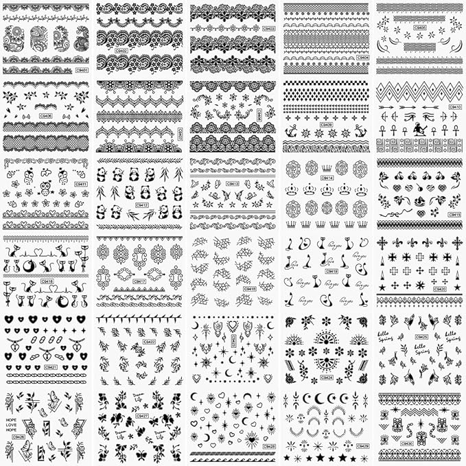 30 Sheets Black Nail Art Stickers 3D Self-Adhesive Black Lace Hollow Nail Decals 3D Black Retro Cat Flower Star Moon Heart Nail Stickers Nail Art Design for Women DIY Acrylic Nails Decoration
