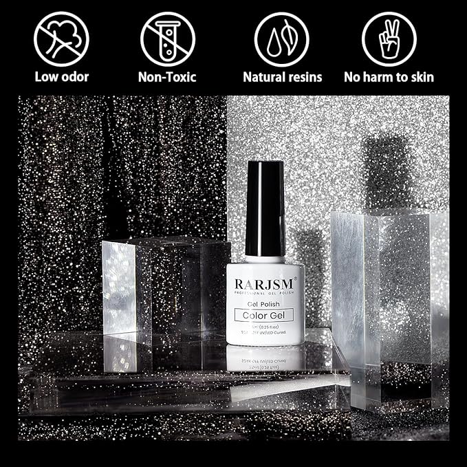 RARJSM Reflective Glitter Gel Polish Black Sequins Sparkling Glitter Iridescent Shimmer Gel Disco Glitters Sparkle Diamond Holographic Gel Soak off Nail Art Design Salon DIY at Home