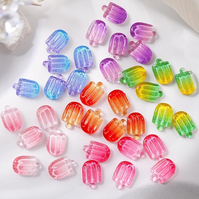 50Pcs Summer Colorful Ice Cream Nail Art Charms Kawaii Nail Charms for Acrylic Nails Mini Ice Lolly Summer Flatback Nail Rhinestones for Women Nails DIY Nail Supplies Cute Nail Art Craft Accessories