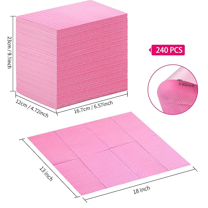Gusnilo Nail Art Table Mat - Disposable Nail Paper Towels (240PCS) - Pink Waterproof 3-Ply Nail Art Paper 13" X 18" Pads for Nail Table Decoration Kit, Nail Art Accessories