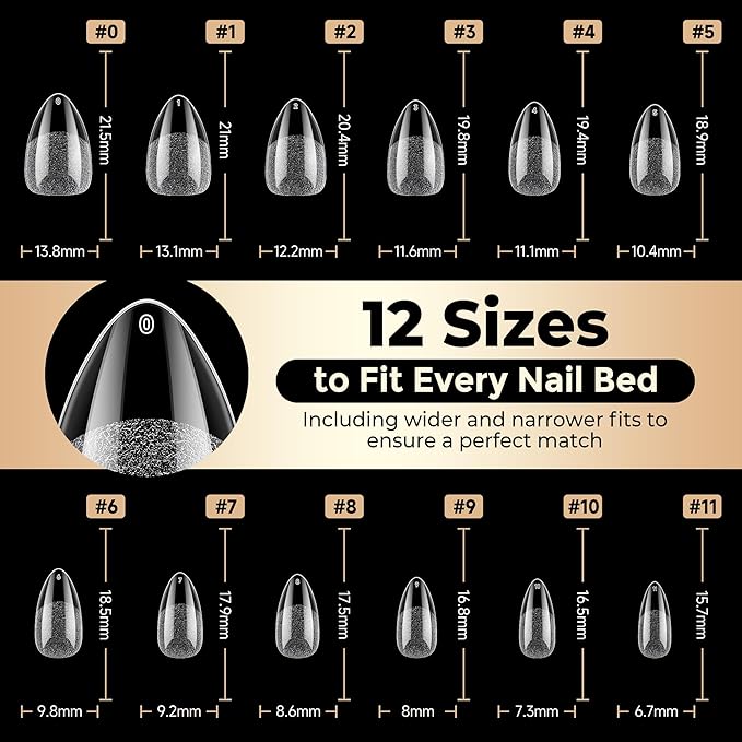 Short Almond Nail Tips: 504pcs Soft Gel Nail Tips Pre Etched Short Fake Nails, Half Matte Full Cover Clear Press on Nails for Nail Extension DIY Home, 12 Sizes Acrylic Gelly Tips