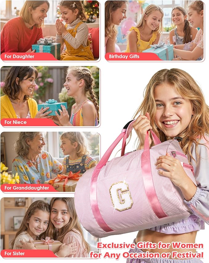 Christmas Gifts for Grandkids, Girls Travel Duffle Bag, Kids Initial Overnight Bags with Shoe Compartment, Personalized Weekender Bag with Makeup Pouch, Cute Stuff for Teen (Letter P)