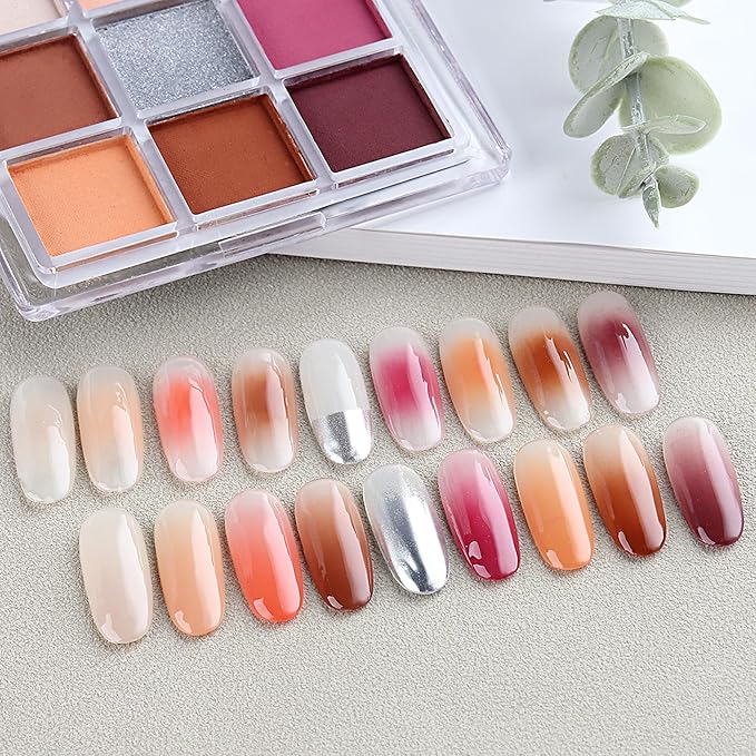 Nail Pigment Palette 9 Colors Gradient Effect Solid Nail Powder for Beginners Nail Salon Home DIY Nail Art Decor for Ombre Nails, Nail Supplies #01
