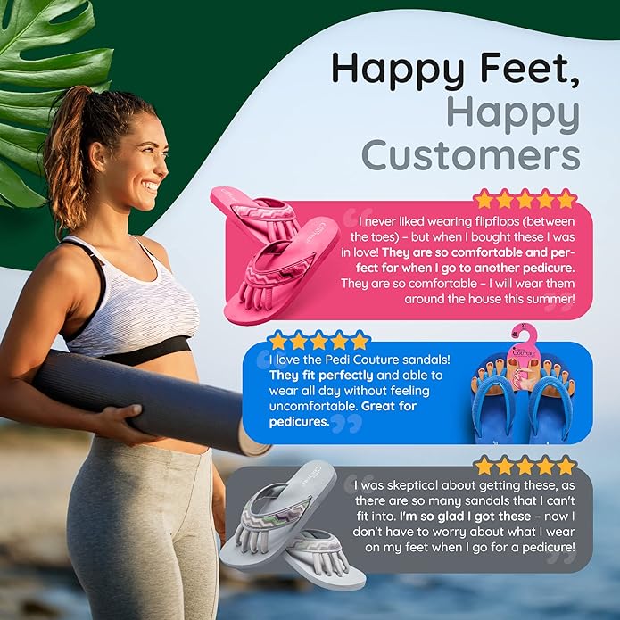 Pedi Couture Pedicure Sandals with Built In Toe Separators for Women - Comfortable Spa Style Flip Flops for Home, Salon, Yoga & Gym Use