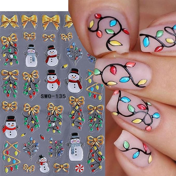 5 Sheets Christmas Nail Art Sticker Snowman Elk Christmas Tree Gingerbread Man Design Winter Xmas Self-Adhesive Snowflake Santa Claus Nail Stickers Decals for Nails Supplies Christmas Nail Decoration
