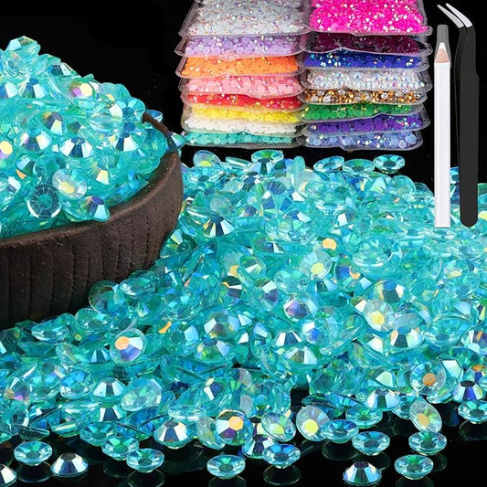2000pcs 6mm Resin Rhinestones Bulk, Transparent Lake Blue AB Flatback Round Jelly Rhinestones Non Hotfix Crystal Gems Large Quantity Wholesale for DIY Crafts Clothes Bottles Face Makeup Manicure