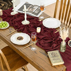 Artoid Mode 3PC Boho Cheesecloth Gauze Burgundy Wedding Table Runner, 120 Inch - Image 5