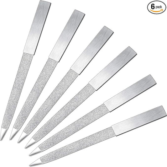 Mudder 6 Pieces Diamond Nail File Stainless Steel Double Side Nail File Metal Buffer Women Men Fingernails Toenails Manicure for Salon and Home, Silver(5 Inch)