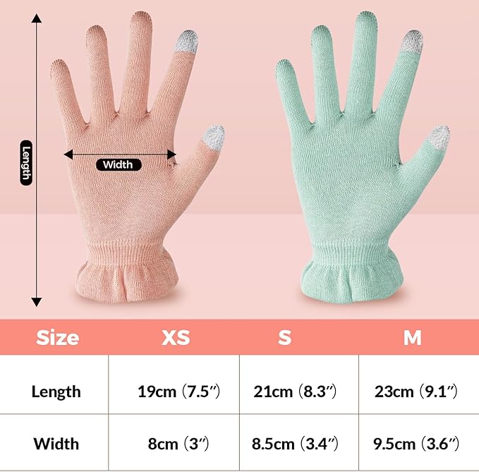 Donfri Cotton Moisturizing Gloves Overnight 2 Pairs Touchscreen Fingers for SPA Dry Hands Hand Care Day and Night Moisturizing (Small-Pink)