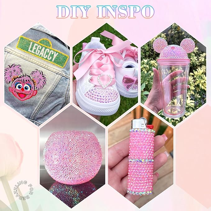 30000Pcs Resin Rhinestones for Bedazzling with B7000 Jewelry Glue, Light Pink AB Flatback Gems Rhinestones for Crafting, Clothing Tumblers Mugs Shoes Fabric Decor Nail Art