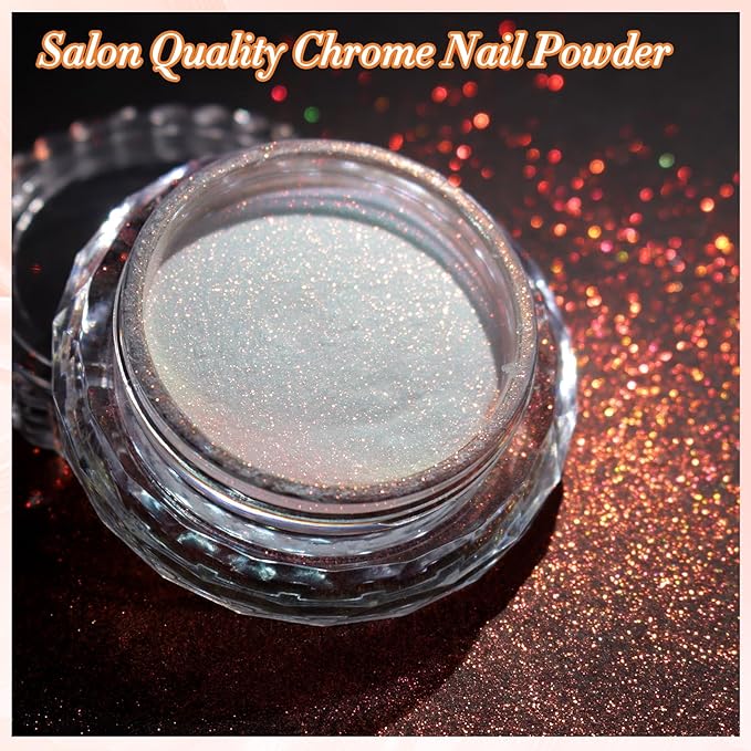 Unicorn Chrome Nail Powder, Aurora Unichrome Mermaid Aurora Nail Powder Pigment Pearlescent Nail Art Glitter Decoration for Home DIY Nail Salon Manicure - Sunset Glow