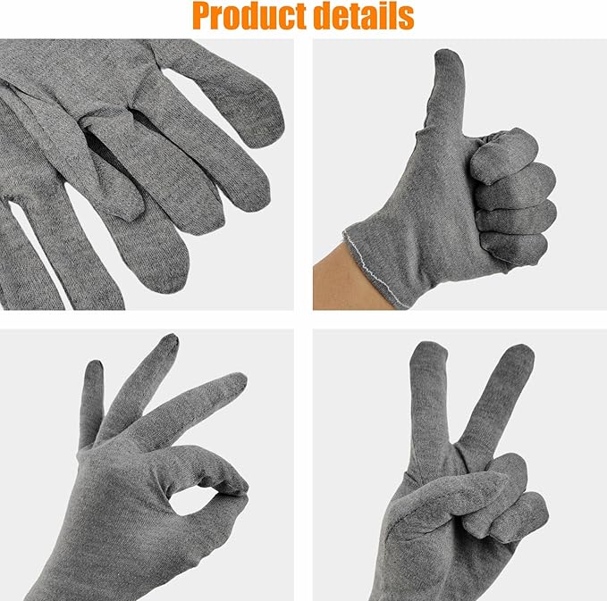 1 Pair(2Pcs) Cotton Gloves for Eczema and Dry Hands, Moisturizing Gloves, Work Gloves for Men, Women, SPA, Jewelry Inspection (Grey, 1 Pair)