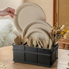 PTSTING Silverware Caddy Black Wood Silverware Holder Paper Plate Dispenser | - Image 2