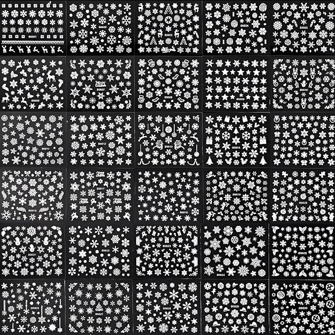 30 Sheets Snowflake Nail Stickers Decals 3D Self-Adhesive White Christmas Nail Art Stickers Santa Claus Elk Snowmen Nail Supplies New Year DIY Nail Decals Accessories