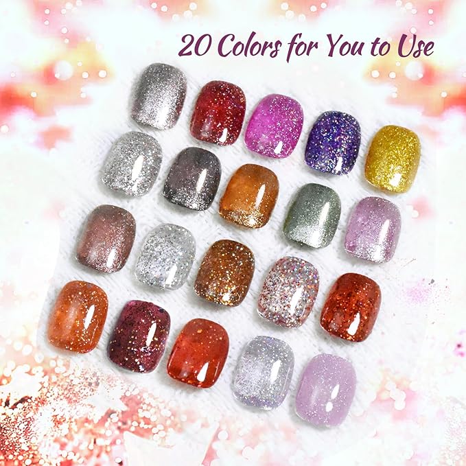 JODSONE 23 Bottles of Glitter Colorful and Elegant Gel Polish kit with 3 Bottles of Matte and Glossy Top Coat Base Coat Gel Nail Set