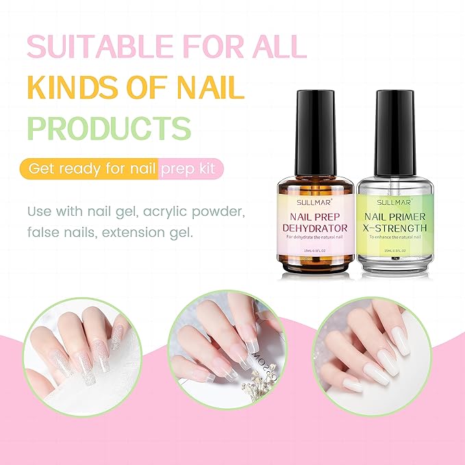 Nail Prep Dehydrator & Nail Primer X-Strength Kit, Profession Nail System Enhance Nail Bonding for Acrylic Nails