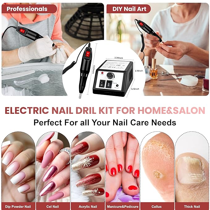 20000RPM Professional Electric Nail File Kit, 156pcs Sanding Bands and Nail Drill Bits for Acrylic, Gel Nail Manicure Gel Nail Polish Remover (Black)