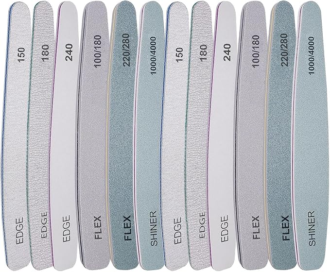 Nail File and Buffer Set (12 Pcs), Professional Nail File Kit for Acrylic and Natural Nails, Soft Nail Filer Gel Nail Files buffers Filing Emery Board 100/150/180/220/240/280/1000/4000 Grit