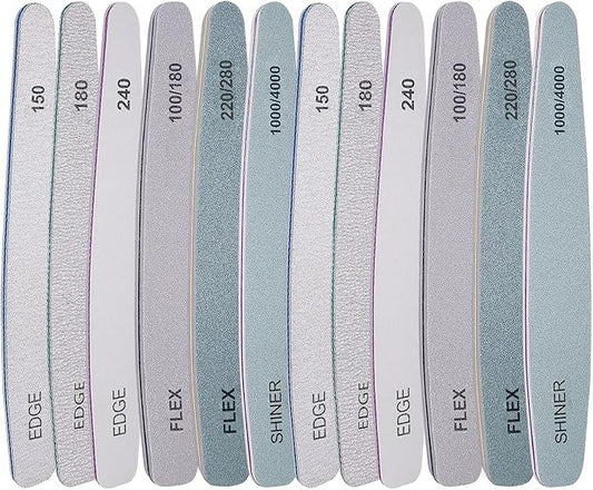 Nail File and Buffer Set (12 Pcs), Professional Nail File Kit for Acrylic and Natural Nails, Soft Nail Filer Gel Nail Files buffers Filing Emery Board 100/150/180/220/240/280/1000/4000 Grit