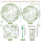 Kochorie 144 Pieces Sage Green Floral Paper Plates and Napkins Party Supplies - Image 2