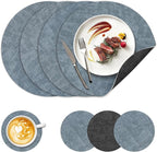 NCUE 13" Faux Leather Round Placemats Set of 4, Reversible Dual-Color | by NCUE