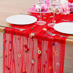 BINBE 3pcs Daisy Spring Table Runner Embroidery Gauze 10FT Florals Seasonal by BINBE
