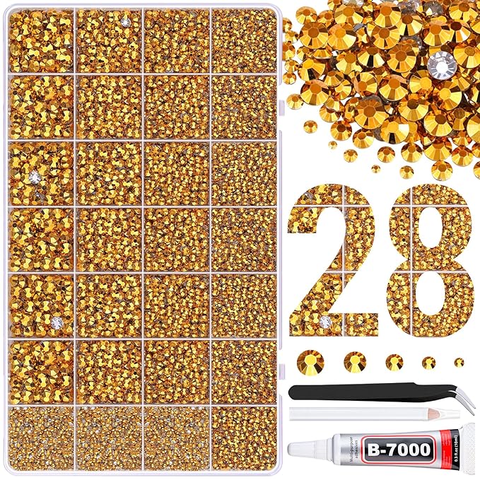 30000Pcs Resin Rhinestones for Bedazzling with Tweezers, Mine Gold Rhinestones for Crafting with B7000 Jewelry Glue for DIY Crafts Clothing Tumblers Shoes Fabric Nail Art