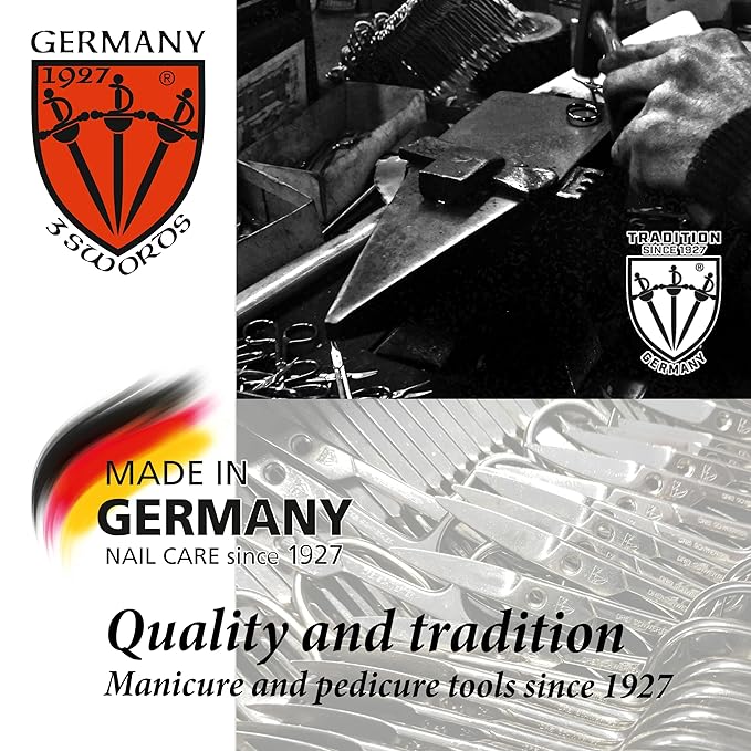 3 Swords Germany - brand quality 3 piece manicure pedicure grooming kit set for professional nail care scissors file genuine leather case in gift box, Made in Solingen Germany