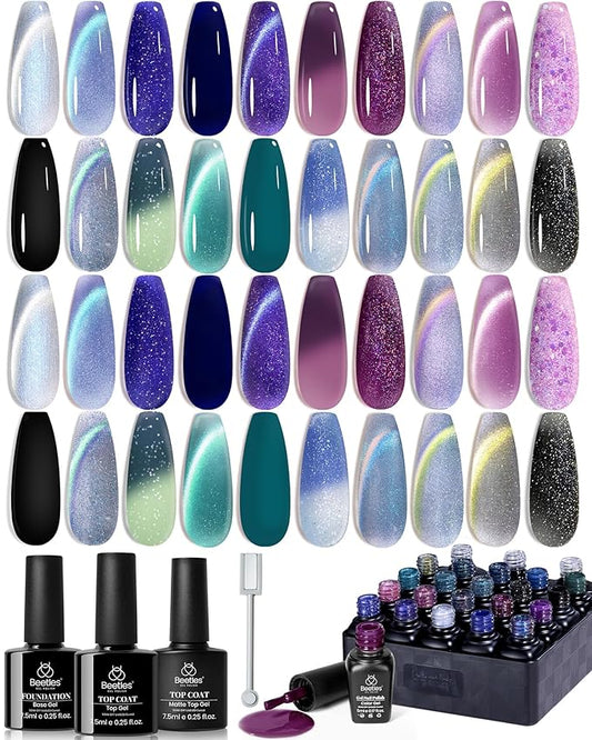 Beetles Chameleon Gel Polish Set - Stellar Mirage Collection, 20 Color-Shifting Cat Eye & Temperature Changing Gel Polishes, Magnetic Jelly Nails, Soak Off UV LED Nail Art Kit for DIY Manicure Lovers