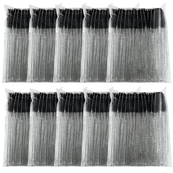 500 Pieces Eyelashes/Eyebrows Brushes, 10CM Lash Removal Cleaning Tools, Crystal Handle, Makeup Tools Mascara Wands(Simple Packaging)-(Crystal Black)