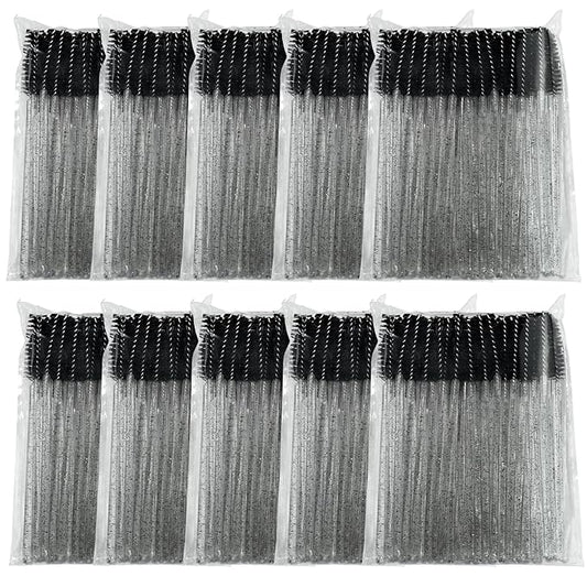 500 Pieces Eyelashes/Eyebrows Brushes, 10CM Lash Removal Cleaning Tools, Crystal Handle, Makeup Tools Mascara Wands(Simple Packaging)-(Crystal Black)
