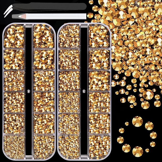 Resin Rhinestones for Crafting, 2 Boxes Copper Gold Flatback Crystals for Bedazzling Crafts DIY Nail Art Decoration, Non Hotfix Bulk Gems for Tumbler Shoes Clothing Fabric Face Makeup