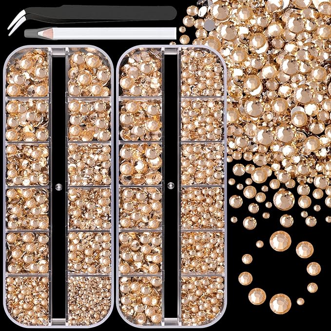 Resin Rhinestones for Crafting, 2 Boxes Champagne Flatback Crystals for Bedazzling Crafts DIY Nail Art Deco, Non Hotfix Bulk Gems for Tumbler Shoes Clothing Fabric Face Makeup