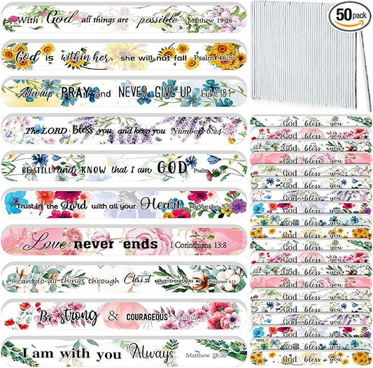 50 Pack Christian Gifts for Women Bulk Church Bible Verse Nail Files Floral Scripture Emery Boards Christian Religious Gift Nail Files for Employee Appreciation Teacher Staff Coworkers Women