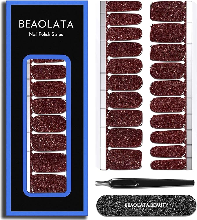 Nail Polish Strips Long Lasting, 20Pcs Wraps, Easy Apply& Remove Salon Quality Gel Nail Stickers (Melting Brown)