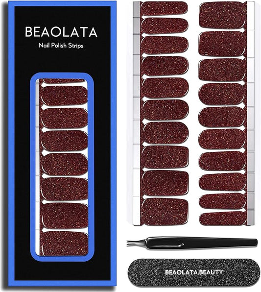 Nail Polish Strips Long Lasting, 20Pcs Wraps, Easy Apply& Remove Salon Quality Gel Nail Stickers (Melting Brown)