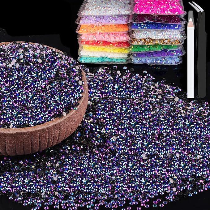 15000pcs 2mm Resin Rhinestones Bulk, Purplish Black AB Flatback Round Jelly Rhinestones Non Hotfix Crystal Gems Large Quantity Wholesale for DIY Crafts Clothes Bottles Face Makeup Manicure