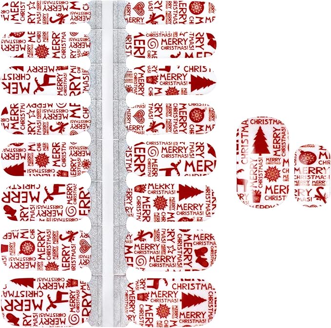 WOKOTO 5 Sheets Christmas Adhesive Nail Art Polish Stickers Tips with 1Pc Nail File Snow Winter Nail Wraps Decals Manicure Accessories