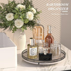 AMH 13-Inch Rustic Whitewashed Oak Lazy Susan Vanity Tray | Smooth rotating oak - Image 3