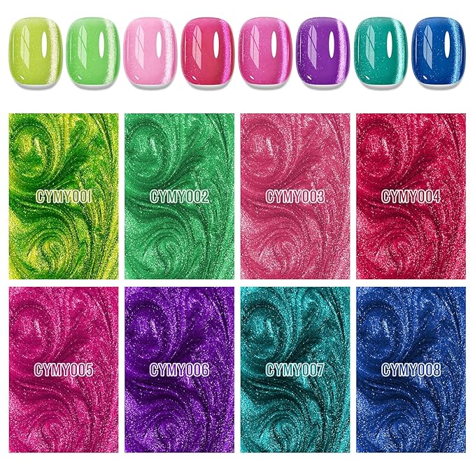MIZHSE Cat Eye Gel Nail Polish, Neon Magnetic Gel Polish with Magnet Stick, Summer Colors Hot Pink Green Soak Off Nail Art Manicure Salon Home DIY Gift for women
